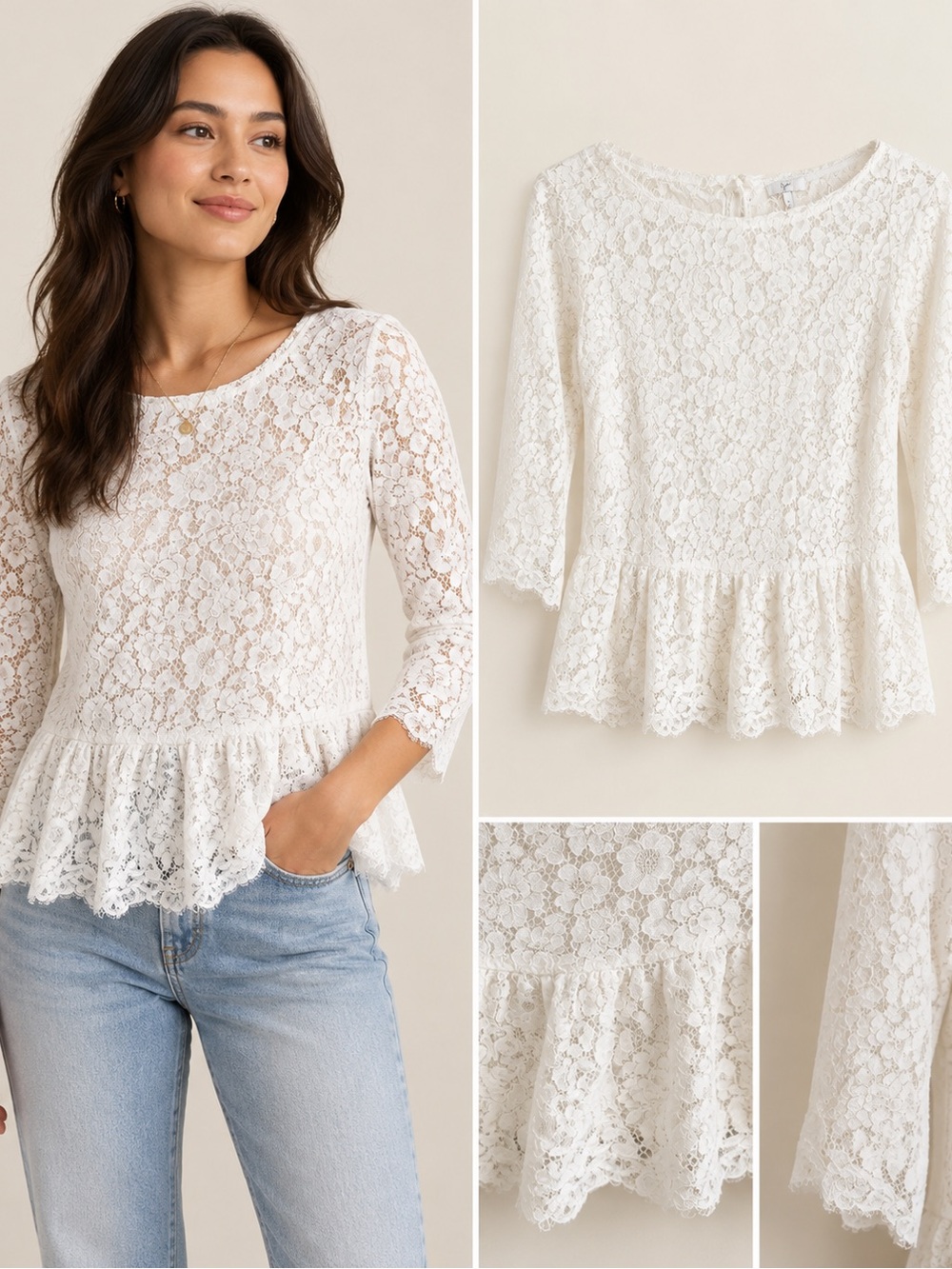 Joie Cream Lace Peplum Blouse S